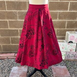 BETTIE PAGE By Tatyana Retro Vintage Style Red Midi Swing Skirt Full Size XXL